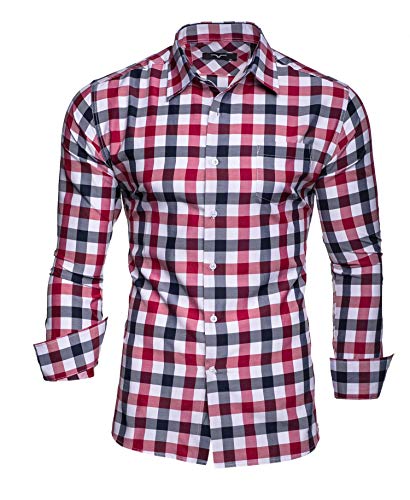 Kayhan Hombre Camisa Slim fit, Quadri Doppelfarbig Red M