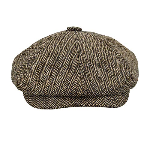 KeepSa Newsboy Casquillo Plano Sombreros Baker Boy Gorras - 8 Panel Peaky Herringbone Tweed Gatsby Hat Ivy Irish Cap para Hombres y Mujeres, Ajuste 56~61cm