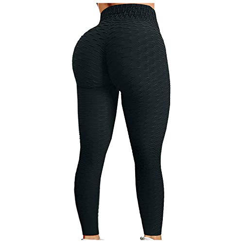 Keepwin Leggins Push Up Mujer Pantalones Cintura Alta Yoga Mallas de Deporte de Mujer Elástico Deportivas Pantalon Mujeres para Running Gym Fitness (Negro, Small)