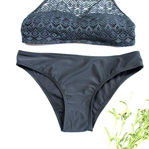 KEERADS - Bikini de cuello alto para mujer, juego de bikini con push up, push up, traje de baño de malla con sujeción al cuello, traje de baño de dos piezas Negro M