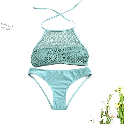 KEERADS - Bikini de cuello alto para mujer, juego de bikini con push up, push up, traje de baño de malla con sujeción al cuello, traje de baño de dos piezas Negro M