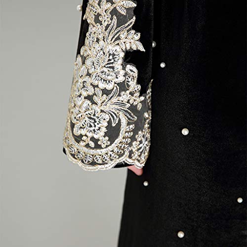 Keerads- Vestido musulmana para mujer Dubai largo vestido de una sola pieza arbitraria islámica con lazos de corte de tránsito para mujer, manga larga perlada, encaje de terciopelo dorado multicolor M