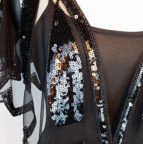 Keland - Camisa de mujer con lentejuelas brillantes para noche, chal de noche, camisa, bufanda, fiesta de boda Negro A-negro Taille unique