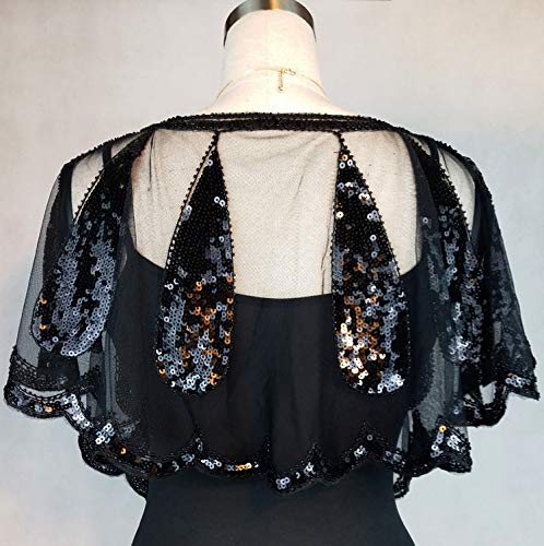 Keland - Camisa de mujer con lentejuelas brillantes para noche, chal de noche, camisa, bufanda, fiesta de boda Negro A-negro Taille unique