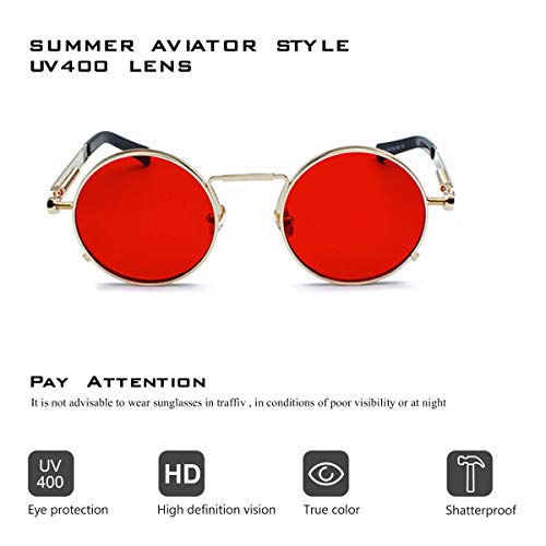 Kennifer Steampunk redonda Retro Metálico gafas de sol para hombres y mujeres Gafas de sol redondas vintage con marco de metal protector UV400