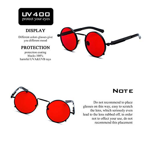 Kennifer Steampunk redonda Retro Metálico gafas de sol para hombres y mujeres Gafas de sol redondas vintage con marco de metal protector UV400
