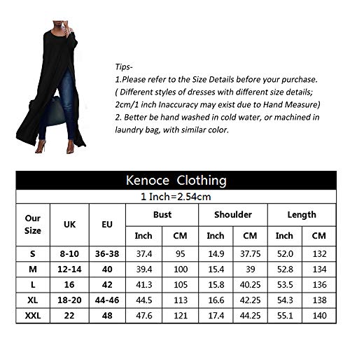 kenoce Blusa de Mujer Irregular Maxi Blusa Sueltas Largas Cuello Redondo y Manga Larga 3/4 Elegante Fiesta Cóctel Noche H-Azul M