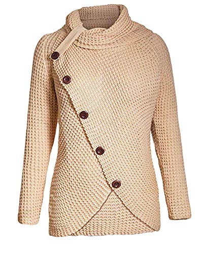kenoce Jersey Mujer Jersey de Cuello Alto Mujer Jersey Grueso Pullover Jersey Jersey Dobladillo Asimétrico D-Albaricoque L