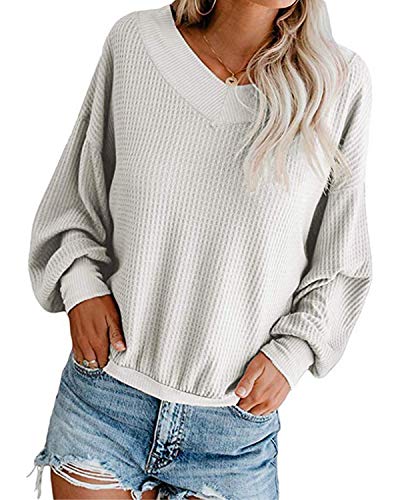 kenoce Jersey Mujer Otoño Suéter Fuera del Hombro Oversize Ancho Tejer Sueter Oversize Pullover Mujer Manga Larga Casual Suelto Blusa G-Blanco L