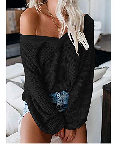 kenoce Jersey Mujer Otoño Suéter Fuera del Hombro Oversize Ancho Tejer Sueter Oversize Pullover Mujer Manga Larga Casual Suelto Blusa G-Nergo S