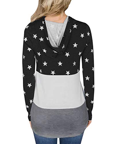 kenoce Sudadera con Capucha de Manga Larga para Mujer con cordón de Color Bloqueado suéter con Capucha con Estampado de Estrellas E-Negro XL