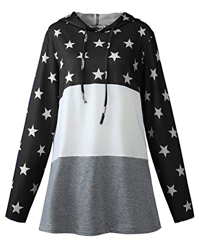 kenoce Sudadera con Capucha de Manga Larga para Mujer con cordón de Color Bloqueado suéter con Capucha con Estampado de Estrellas E-Negro XL