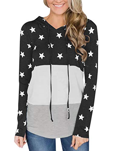 kenoce Sudadera con Capucha de Manga Larga para Mujer con cordón de Color Bloqueado suéter con Capucha con Estampado de Estrellas E-Negro XL