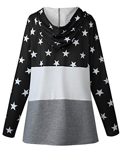 kenoce Sudadera con Capucha de Manga Larga para Mujer con cordón de Color Bloqueado suéter con Capucha con Estampado de Estrellas E-Negro XL