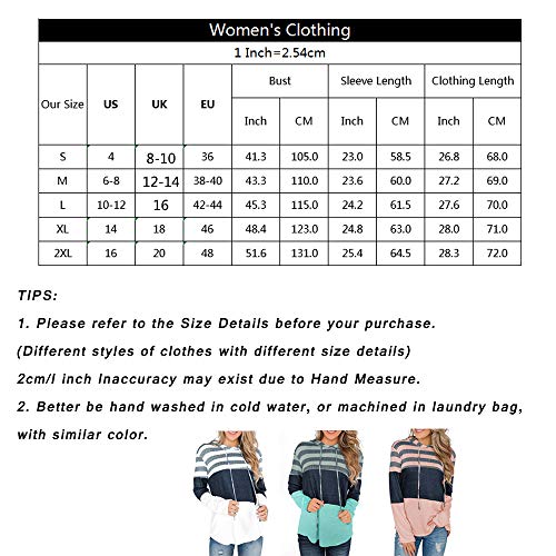 kenoce Sudaderas con Capucha Informales para Mujer Bloque de Color a Rayas con Cordón de Manga Larga Sudaderas con Capucha Túnica de Punto D-Blanco S