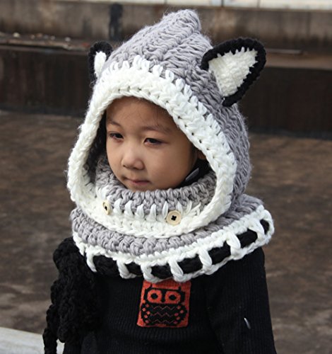 Kfnire Gorros de Punto cálidos bebé Gorros de Animales Lindos Fox Sombrero y Bufanda Gorros Gorras (Gris)