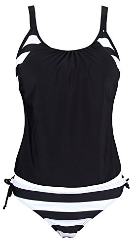 Kfnire Traje de Baño de Dos Piezas Tankini Mujer Push up más tamaño Tankini (Negro, X-Large)