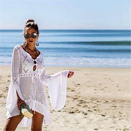 Kfnire Traje de baño de Las Mujeres Bikini Traje de baño Vestido de Playa Crochet (E- Blanco)