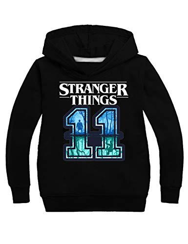 KIACIYA Sudadera Stranger Things Niñas, Sudadera Stranger Things con Capucha Niños Chicos y Chicas Deporte Casual Impresión Sudadera Stranger Things Series de Television Regalos (Negro-13,120cm)