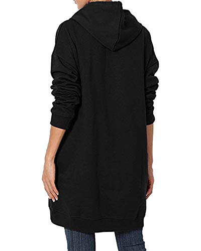Kidsform Sudadera con Capucha para Mujer Hoodie Mujer Sudadera con Capucha de Otoño Sudadera con Bolsillo Sweatshirt Mujer D-Negro M
