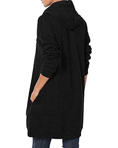 Kidsform Sudadera con Capucha para Mujer Hoodie Mujer Sudadera con Capucha de Otoño Sudadera con Bolsillo Sweatshirt Mujer D-Negro M