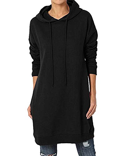 Kidsform Sudadera con Capucha para Mujer Hoodie Mujer Sudadera con Capucha de Otoño Sudadera con Bolsillo Sweatshirt Mujer D-Negro M