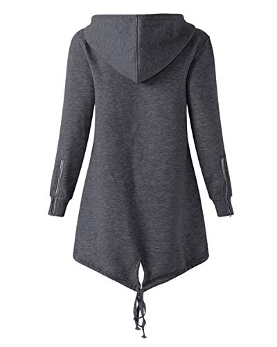 Kidsform Sudadera con Capucha para Mujer Sudadera con Capucha de Otoño Invierno Sudadera con Bolsillo Hoodie Cárdigans Mujer F-Gris Oscuro L