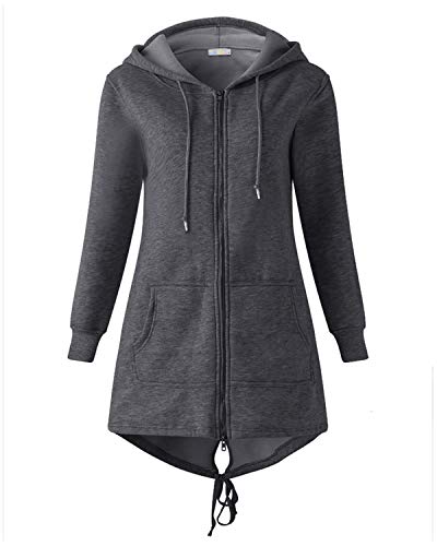 Kidsform Sudadera con Capucha para Mujer Sudadera con Capucha de Otoño Invierno Sudadera con Bolsillo Hoodie Cárdigans Mujer F-Gris Oscuro L