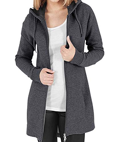 Kidsform Sudadera con Capucha para Mujer Sudadera con Capucha de Otoño Invierno Sudadera con Bolsillo Hoodie Cárdigans Mujer F-Gris Oscuro M