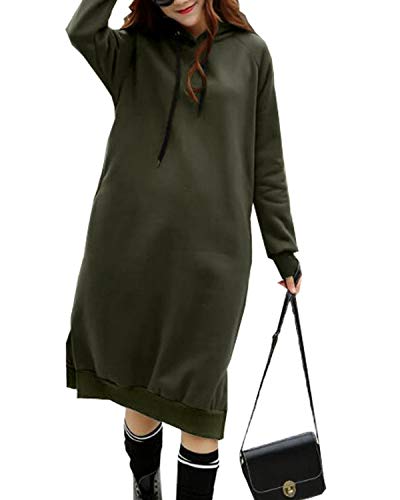 Kidsform Sudadera con Capucha para Mujer Sudadera con Capucha de Otoño Sudadera con Bolsillo Hoodie Color sólido Hoodie Sudadera Larga H-Verde Militar XL