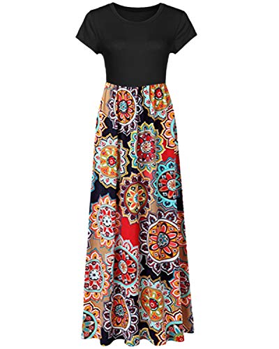 Kidsform Vestidos Mujer Verano Manga Corta Cuello Redondo Vestidos Largos Verano Casual Floral Vestido Elegante D-caleidoscopio 2XL