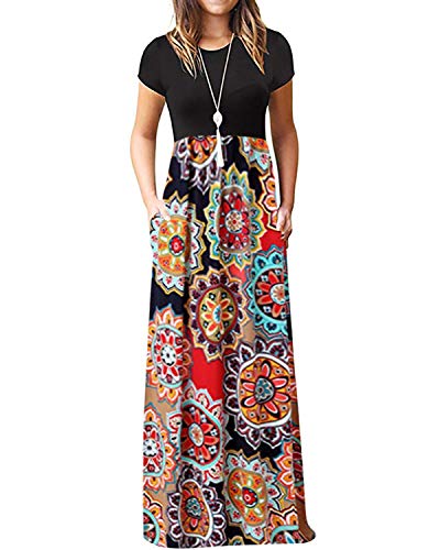 Kidsform Vestidos Mujer Verano Manga Corta Cuello Redondo Vestidos Largos Verano Casual Floral Vestido Elegante D-caleidoscopio 2XL