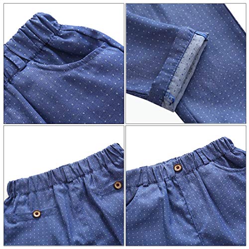 Kimocat - Traje Formal de Algodón para Bebé Niño Elegante con Cintura Elástica Conjunto de Boda Fiesta Ceremonia Bautizo con Flor de Pecho - Azul - 2-3 Años