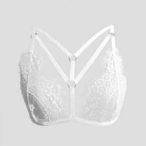 KIMODO Las Mujeres Atractivas Ahuecan hacia Fuera el Sujetador de la Jaula elástico Vendaje con Tiras Halter Bra Bustier Top Escotado por Bustier (Blanco, S)