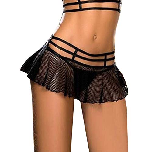 KIMODO Moda Mujer Sexy Malla Ropa de Dormir lencería Mini Falda con Ropa Interior Tanga Lencería Mujer Erótica Vestido