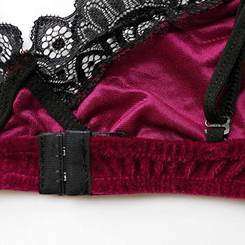KIMODO Moda para Mujer Talla Grande Sujetador Plus Contraste de Terciopelo de Encaje Mujer Sexy Conjuntos Ropa de Dormir de lencería Ropa de Dormir