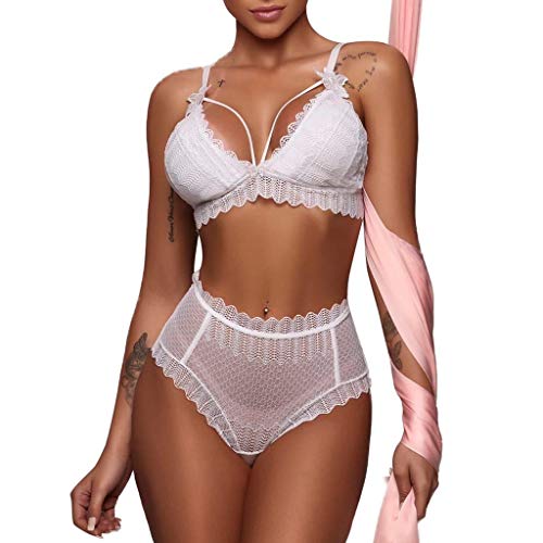KIMODO Mujeres Sexy de Encaje Top Sheer Unpadded Sujetador Blanco Bowknot Lencería Sujetador Conjunto de Vendaje Conjunto de Ropa de Dormir S-2XL