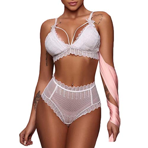 KIMODO Mujeres Sexy de Encaje Top Sheer Unpadded Sujetador Blanco Bowknot Lencería Sujetador Conjunto de Vendaje Conjunto de Ropa de Dormir S-2XL