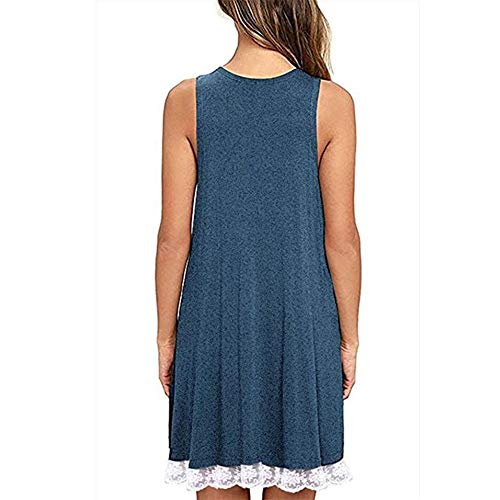 Kimodo Nuevo Vestido De Verano Las Señoras Largo del Elegante De Las Mujeres Festivo Ocasionales del Cordón Sin Mangas De La Rodilla Suelta Vestidos De Fiesta De Moda 2018 (Color : Blau, Size : M)