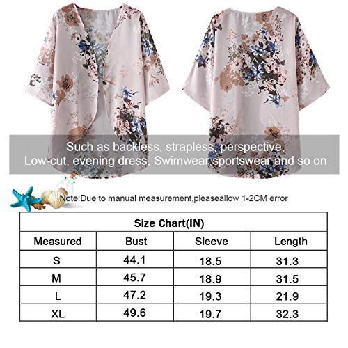 Kimono Cardigan Mjuer - Cardigan Floral Mujer, Camisolas y Pareos Pareo Playa Chal Kimono Cover Up Manga 3/4 Loose Floral (Rosa, M)