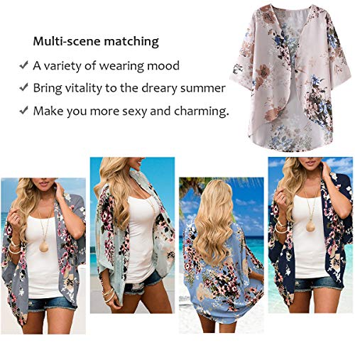 Kimono Cardigan Mjuer - Cardigan Floral Mujer, Camisolas y Pareos Pareo Playa Chal Kimono Cover Up Manga 3/4 Loose Floral (Rosa, M)