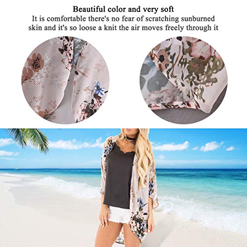 Kimono Cardigan Mjuer - Cardigan Floral Mujer, Camisolas y Pareos Pareo Playa Chal Kimono Cover Up Manga 3/4 Loose Floral (Rosa, M)