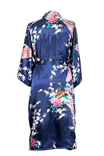 Kimono de CC Collections 16 Colores Shipping Bata de Vestir túnica lencería Ropa de Noche Prenda Despedida de Soltera (Azul Marino)