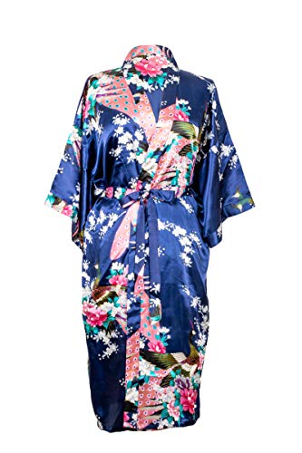 Kimono de CC Collections 16 Colores Shipping Bata de Vestir túnica lencería Ropa de Noche Prenda Despedida de Soltera (Azul Marino)