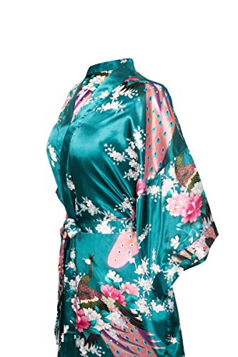 Kimono de CC Collections 16 Colores Shipping Bata de Vestir túnica lencería Ropa de Noche Prenda Despedida de Soltera (Verde Oscuro/Esmeralda)