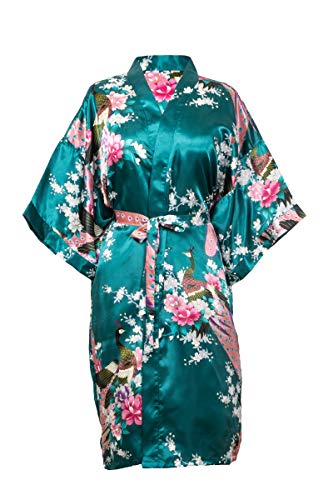 Kimono de CC Collections 16 Colores Shipping Bata de Vestir túnica lencería Ropa de Noche Prenda Despedida de Soltera (Verde Oscuro/Esmeralda)