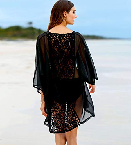 Kimono Playa Cardigan Mujer Kaftan Caftanes Bohemia Tunicas Chaqueta Kimono Encaje Kimonos Blusa Blusas Kimono Mujer Caftan Camisolas Playa Piscina Gasa Bluson Playa Ropa Playera Tunica Verano Negro