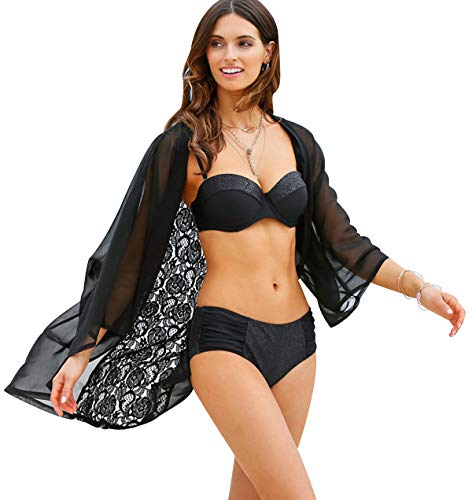 Kimono Playa Cardigan Mujer Kaftan Caftanes Bohemia Tunicas Chaqueta Kimono Encaje Kimonos Blusa Blusas Kimono Mujer Caftan Camisolas Playa Piscina Gasa Bluson Playa Ropa Playera Tunica Verano Negro
