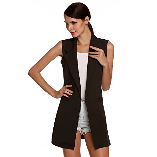 KINDOYO Mujeres Sin Mangas Cárdigan Color Puro Irregular Largo Sección Cárdigan - Negro