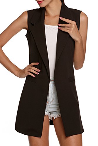 KINDOYO Mujeres Sin Mangas Cárdigan Color Puro Irregular Largo Sección Cárdigan - Negro